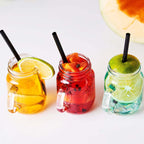 4-Pack Glass Mason Jars Rustic Design Clear with Handles and Rose Gold Screw-On Lids - Trendy Containers for Drinks & Events 4oz