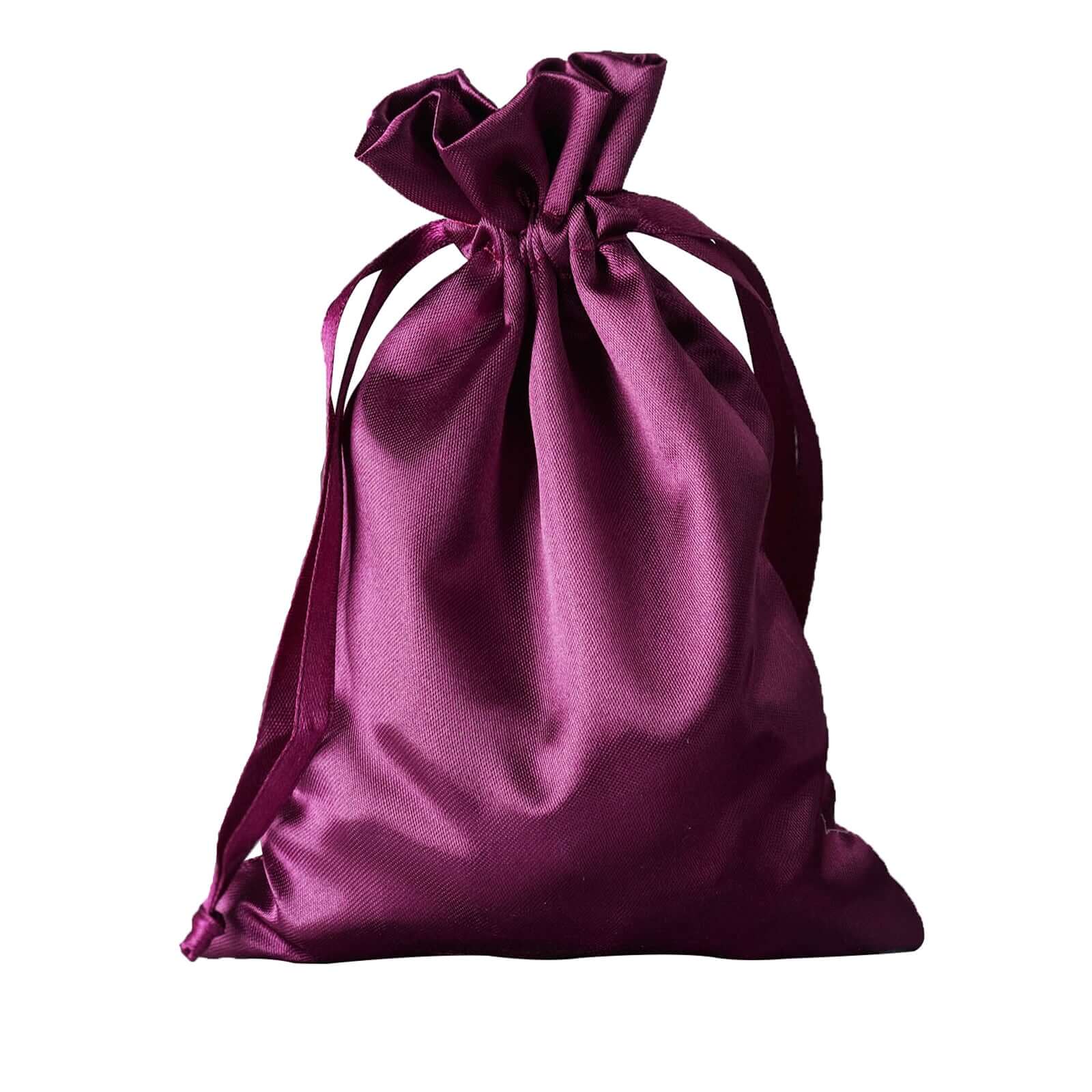 12 Pack 5"x7" Eggplant Satin Drawstring Wedding Party Favor Gift Bags