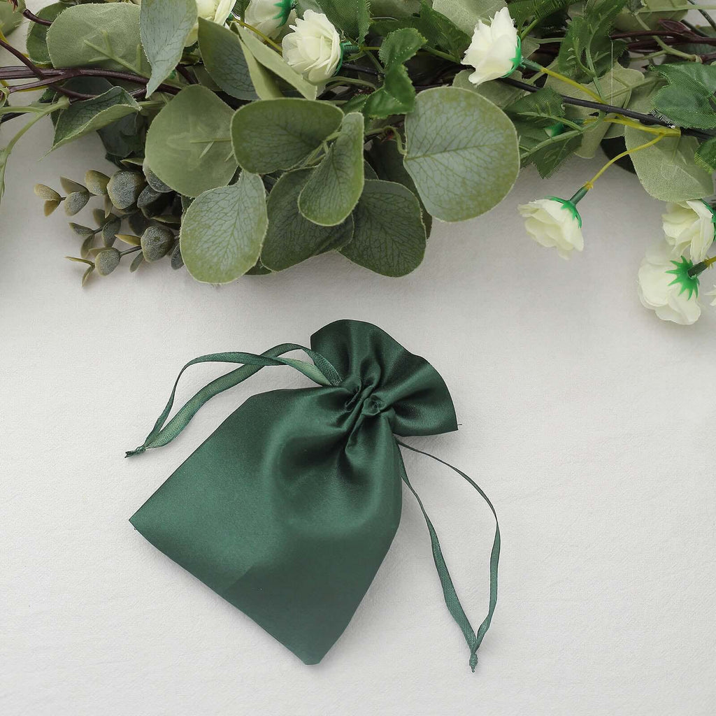 12 Pack 4"x6" Hunter Emerald Green Satin Wedding Party Favor Bags, Drawstring Pouch Gift Bags