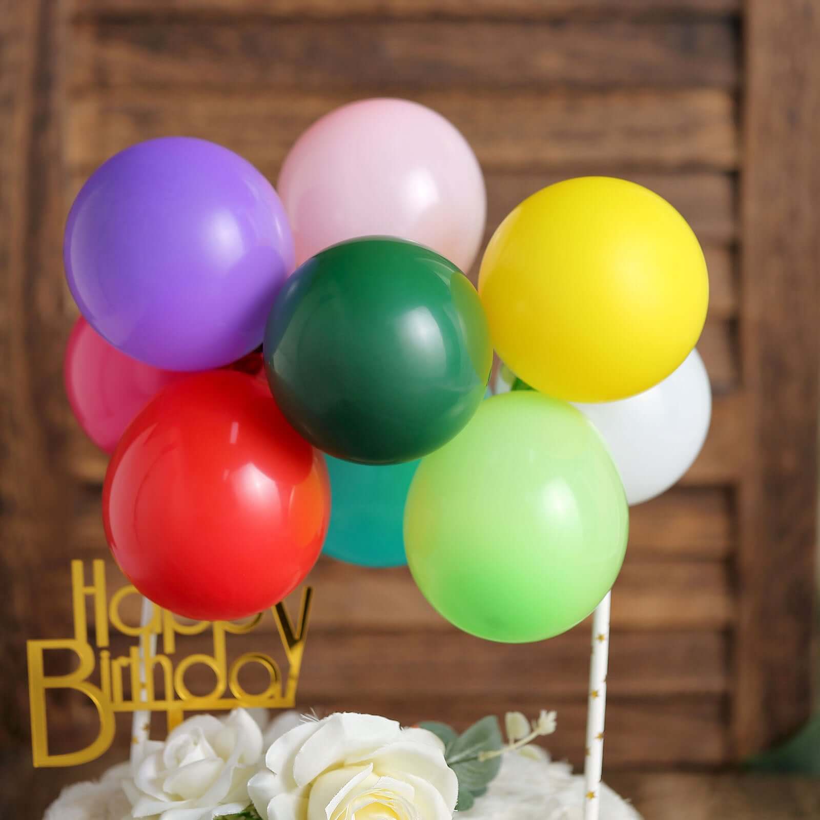 11 Pcs Balloon Cake Topper Assorted Colors - Whimsical Clustered Mini Garland Cake Inserts DIY Party Decorations