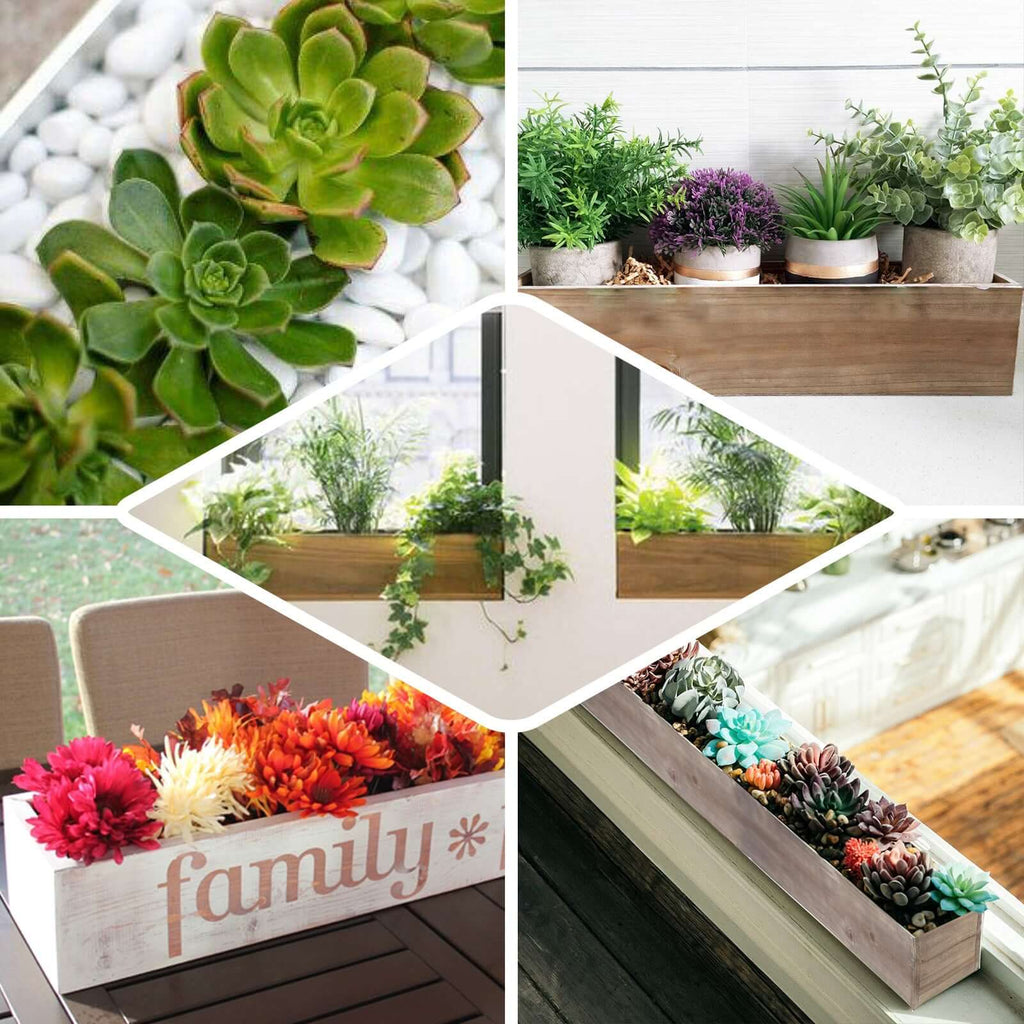 White Wood Planter Rectangular Box 30"x6"- Durable Decor with Removable Plastic Liner for Tables