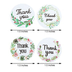 500Pcs 1.5" Thank You Black Print and Floral Design Stickers Roll, DIY Envelope Seal Labels - Round Assorted Designs