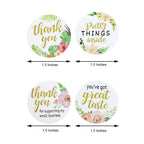 500Pcs 1.5" Thank You Themed Assorted Text Floral Stickers Roll, Labels For DIY Envelope Seal - Round