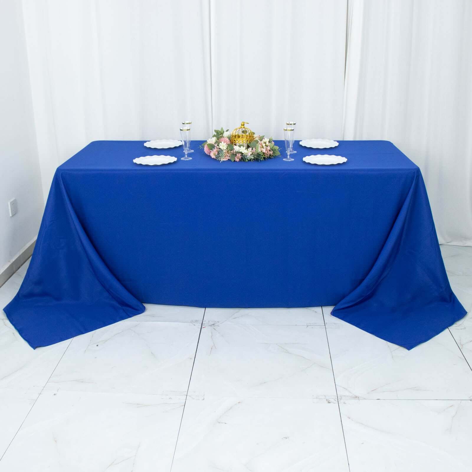 Premium Polyester 90"x132" Rectangle Tablecloth Royal Blue - Seamless 220GSM Stain-Resistant Table Cover