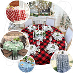 Polyester 90" Round Tablecloth White/Black - Checkered Buffalo Plaid Design for Casual Occasions