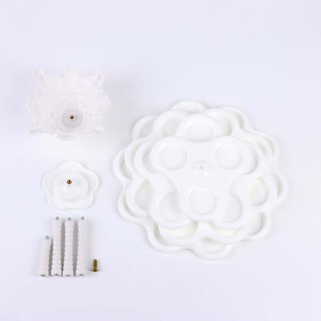 5-Tier Plastic Cupcake Holder Stand White - Dessert Tower with Scalloped Edge Design Versatile Display for Sweet Treats 18"