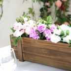 Rustic Wood Planter Box Smoked Brown - Durable Table Decor with Removable Plastic Liner 30"x6"
