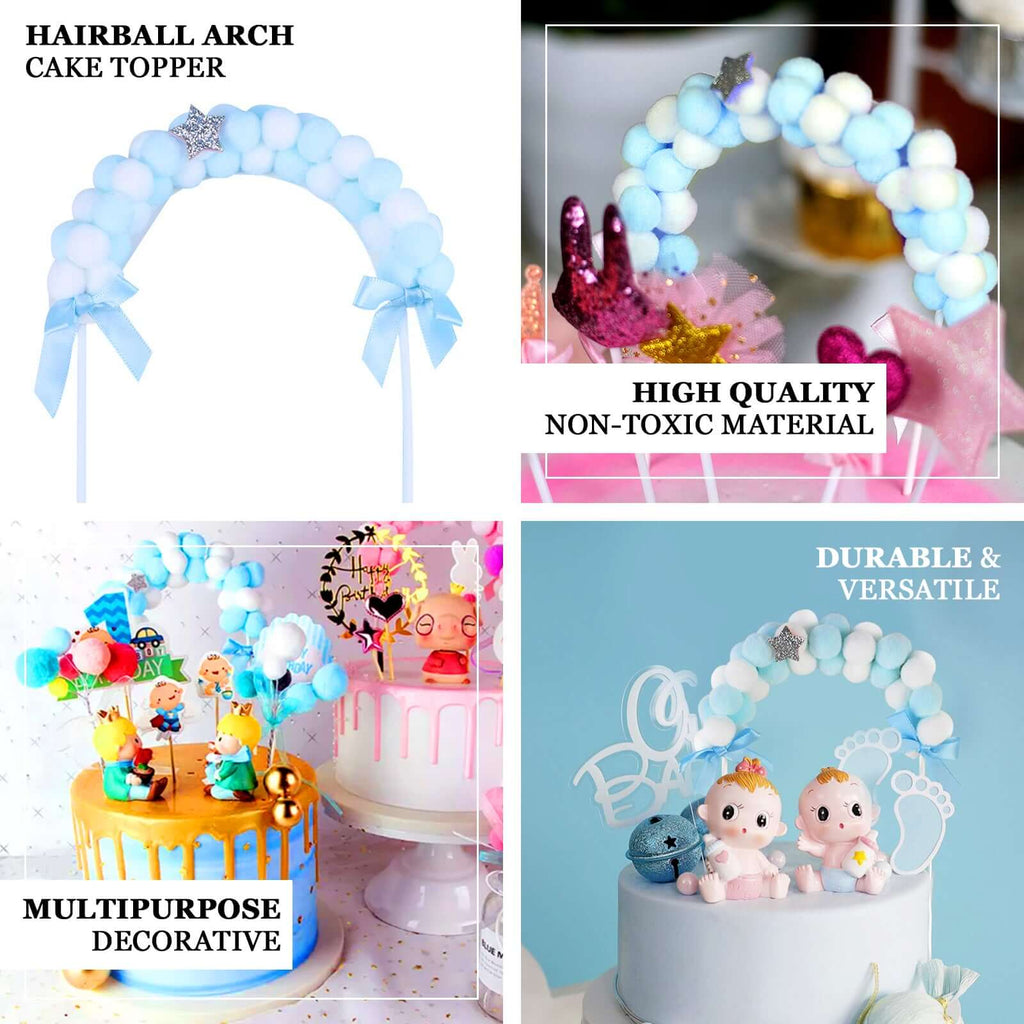 Cotton Ball Arch Cake Topper Blue/White - Charming Mini Cake Decoration Supplies for Nautical Sky & Baby-Themed Events 6"x11"