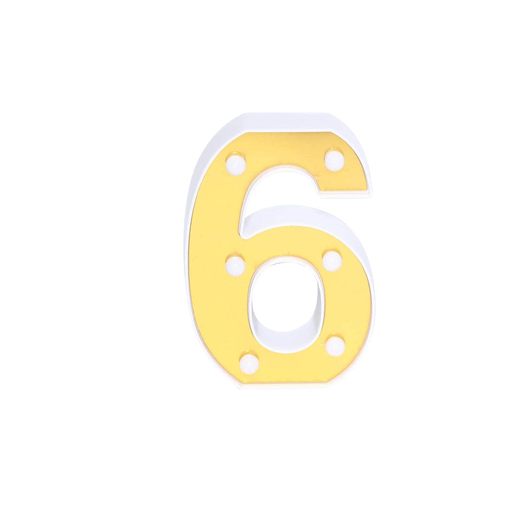 3D Marquee Number "6" Warm White 6 LED Lights Gold - Stylish Light-Up Accent for Events 6"