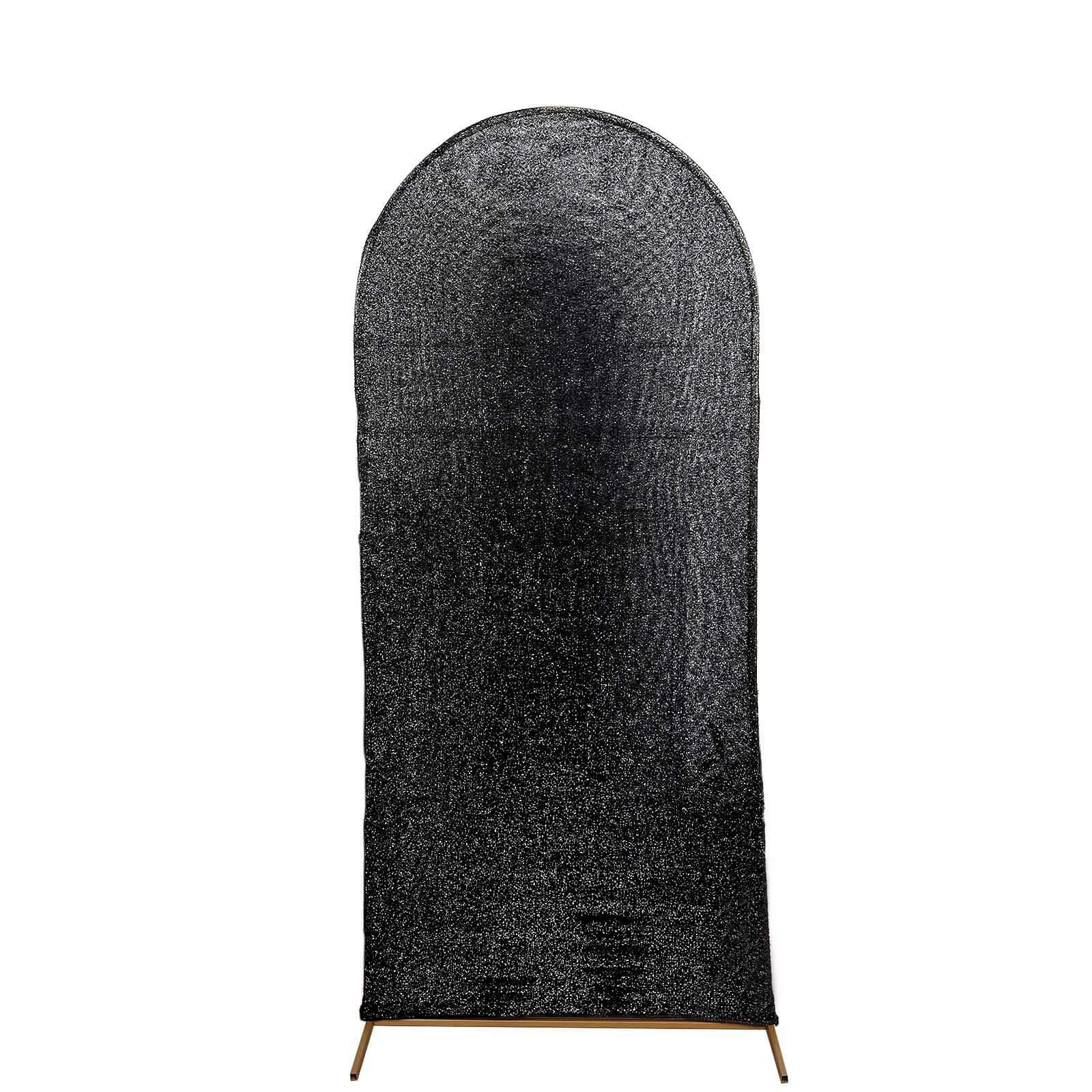 6ft Black Shimmer Tinsel Spandex Chiara Backdrop Stand Cover For Fitted Round Top Wedding Arch