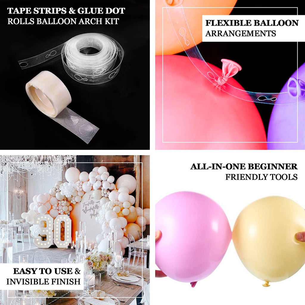 Balloon Arch Kit for Party Decorations â€“ Clear Balloon Tape Strips & Glue Dot Rolls â€“ 10 Rolls Each, 160ft Tape, 1000 Dots - Bell Racket Store