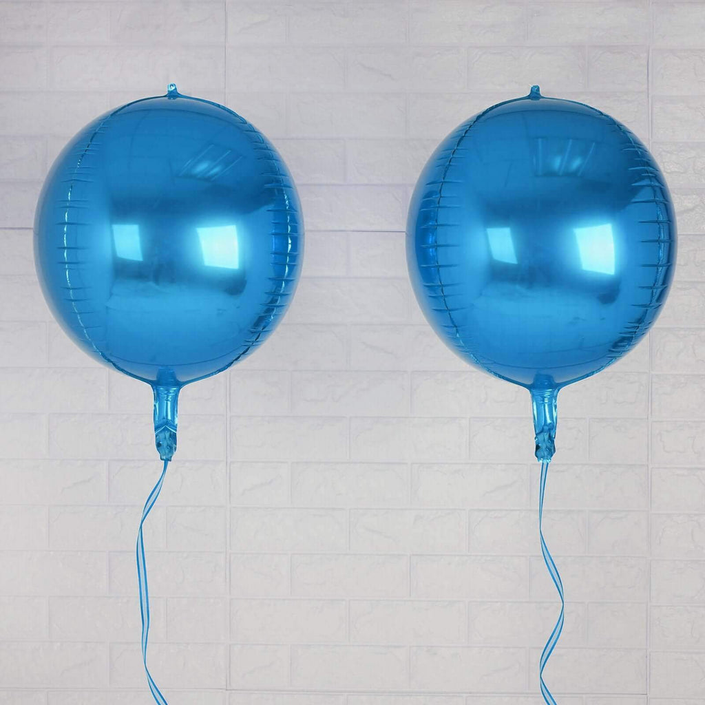 2 Pack 14" 4D Royal Blue Sphere Mylar Foil Helium or Air Balloons