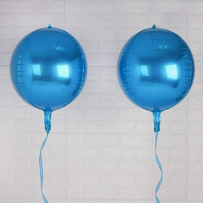 2 Pack 14" 4D Royal Blue Sphere Mylar Foil Helium or Air Balloons