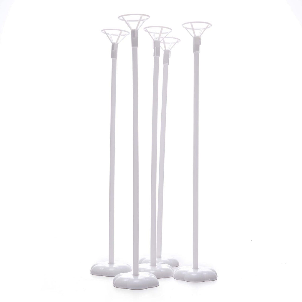 5 Pack White Balloon Centerpieces Holder with Floral Base, Table Top Balloon Stand Stick Kit - 17"
