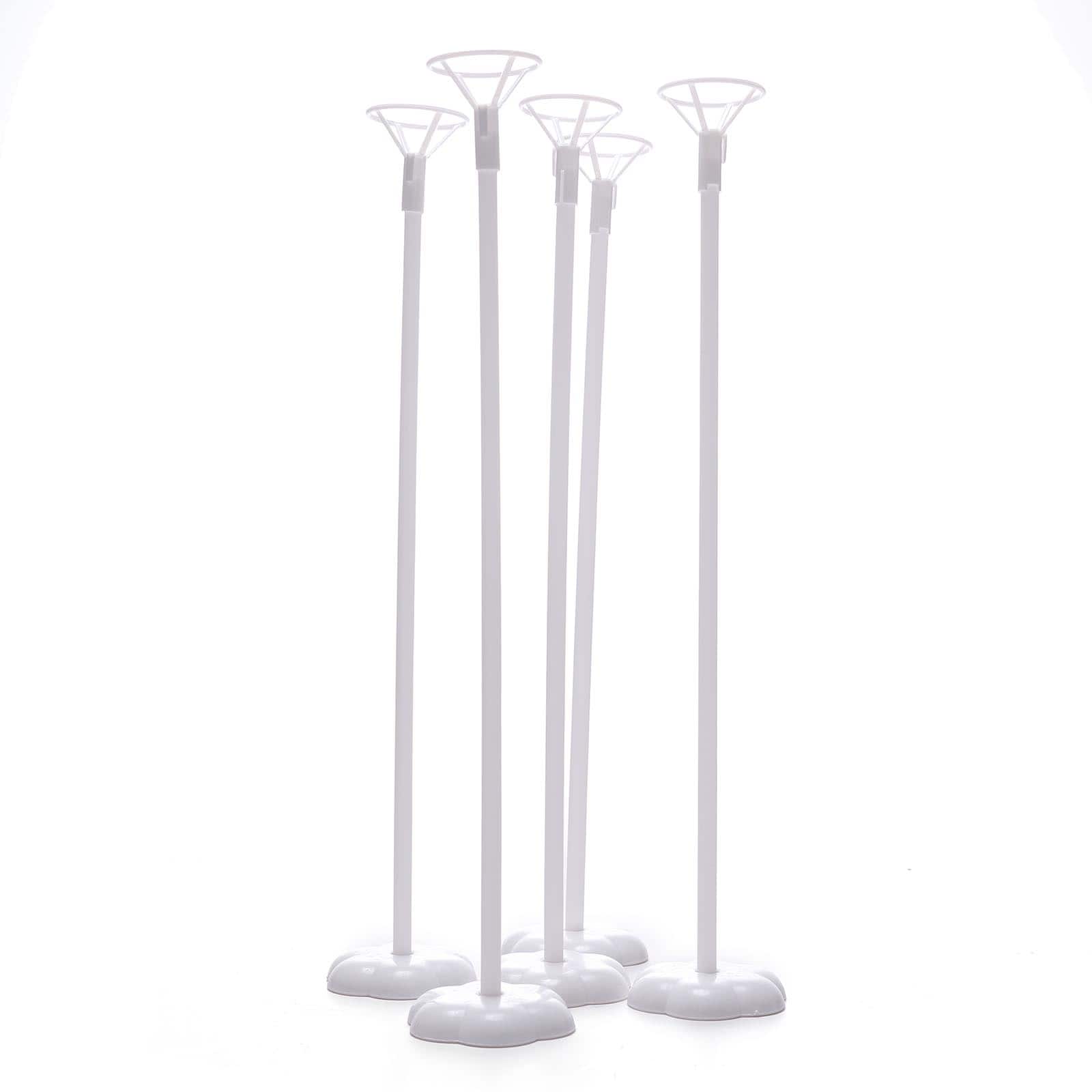 5 Pack White Balloon Centerpieces Holder with Floral Base, Table Top Balloon Stand Stick Kit - 17"