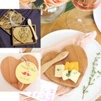 Heart Shaped Bamboo Brie Cheese Board and Knife Set Party Favor with Clear Gift Box, Ribbon & Thank You Tag