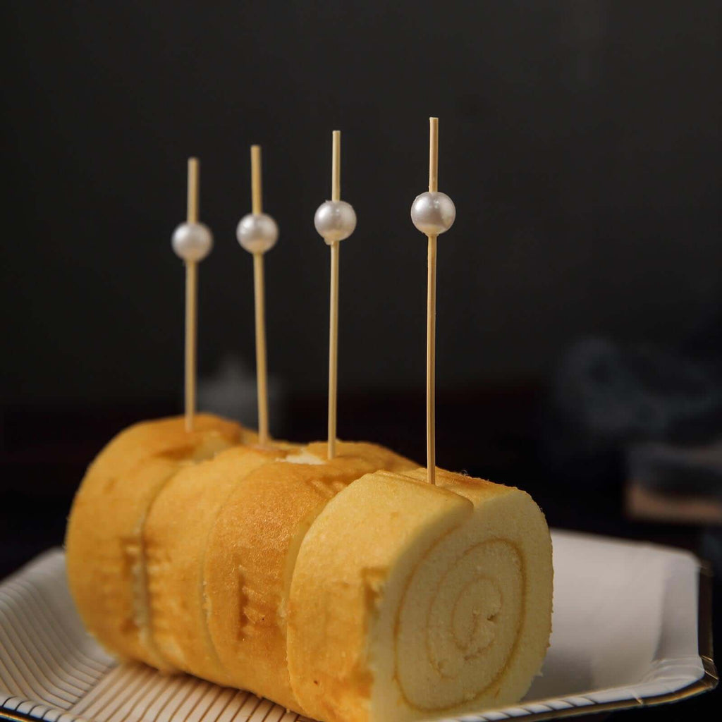 100-Pack Bamboo Cocktail Picks Natural Pearl Decorative Top Design - Eco Friendly Stir Sticks 5"