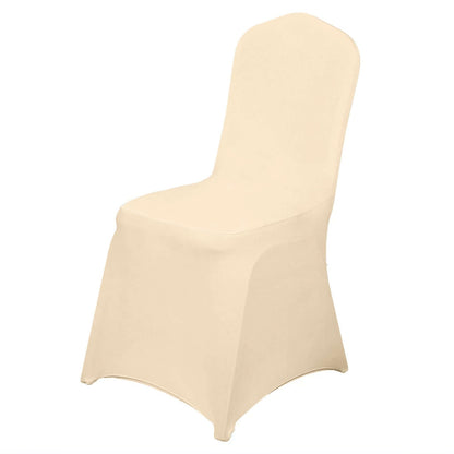 Spandex Chair Cover for Banquet Chairs Beige - Stretch 160GSM Fabric with Slip-On Slipcover