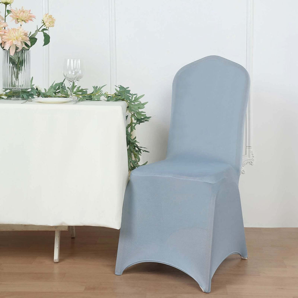 Spandex Chair Cover for Banquet Chairs Dusty Blue - Stretch 160GSM Fabric with Slip-On Slipcover