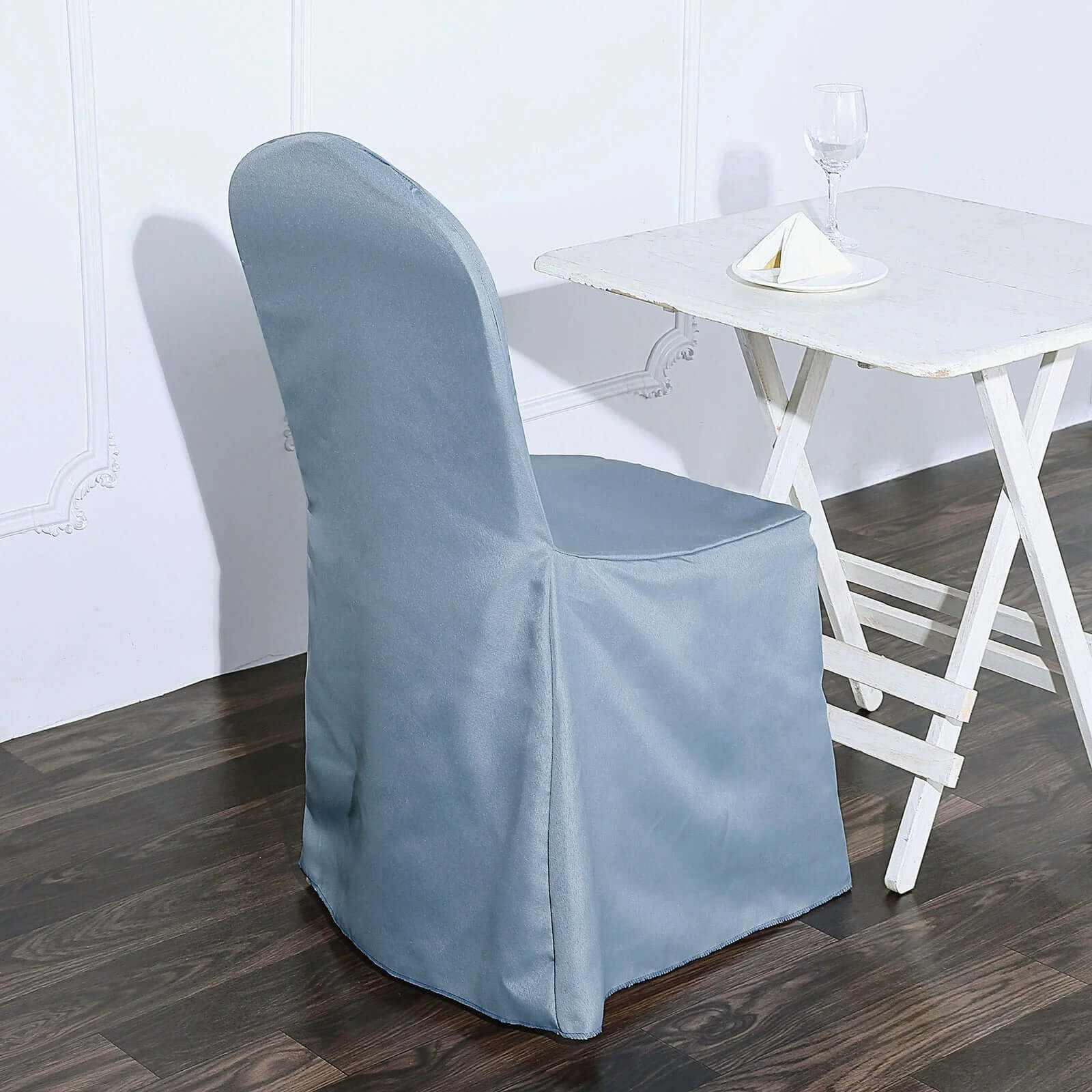 Polyester Slip On Banquet Chair Covers Dusty Blue - Stain-Resistant Reusable Durable Fabric