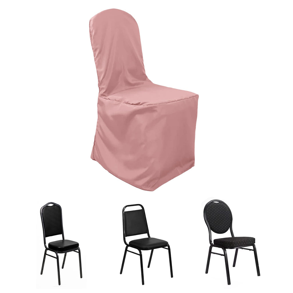 Polyester Slip On Banquet Chair Covers Dusty Rose - Stain-Resistant Reusable Durable Fabric
