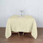 Linen 72"x72" Table Overlay Square Tablecloth Ivory - Slubby Textured Wrinkle-Resistant Design for Stylish Occasions