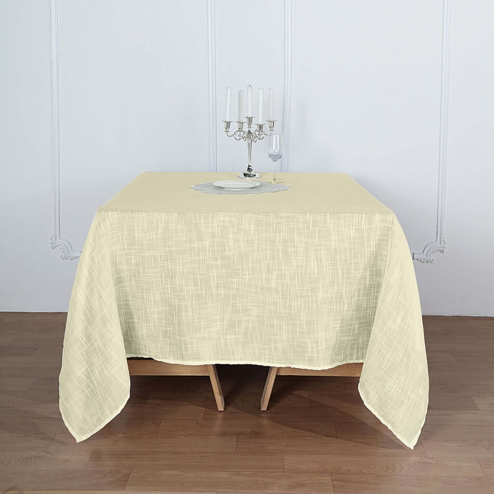 Linen 72"x72" Table Overlay Square Tablecloth Ivory - Slubby Textured Wrinkle-Resistant Design for Stylish Occasions