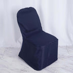 Polyester Slip On Banquet Chair Covers Navy Blue - Stain-Resistant Reusable Durable Fabric