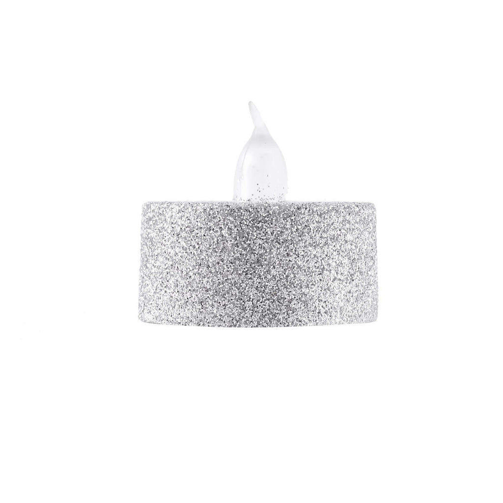 12-Pack LED Tealight Candles Glitter Silver Design - Flameless Battery Operated Tea Lights