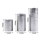 Set of 3 LED Flameless Pillar Candles Remote Operated Metallic Silver - Battery Powered 4", 6", 8"