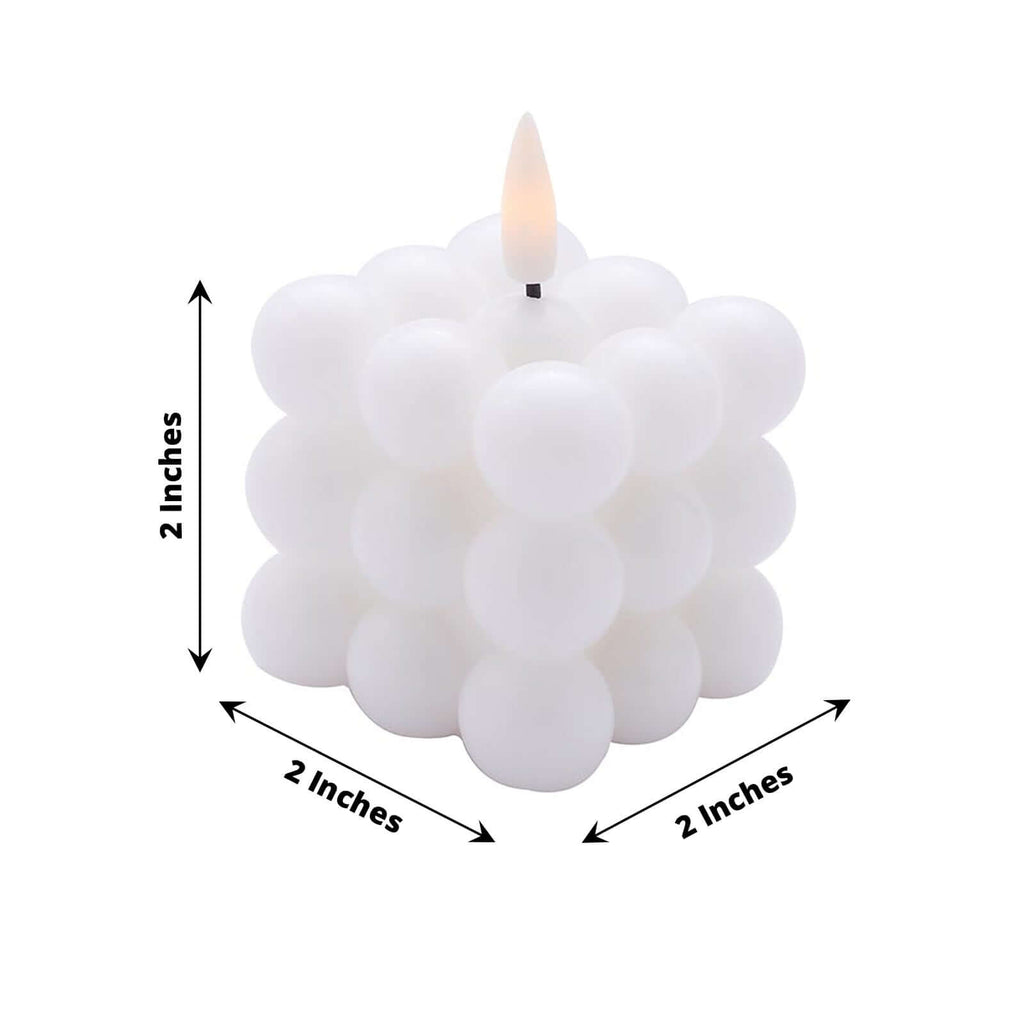 2-Pack LED Flameless Cube Candles Flickering Warm White/White - Battery Operated Bubble Design 2"