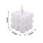 2-Pack LED Flameless Cube Candles Flickering Warm White/White - Battery Operated Bubble Design 2"
