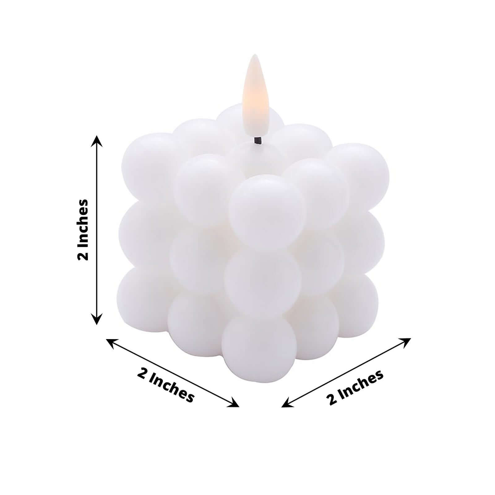 2-Pack LED Flameless Cube Candles Flickering Warm White/White - Battery Operated Bubble Design 2"