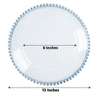 6-Pack Acrylic Round Charger Plates 13" in Transparent Dusty Blue with Beaded Rim, Decorative Dinner Party Serving Plates