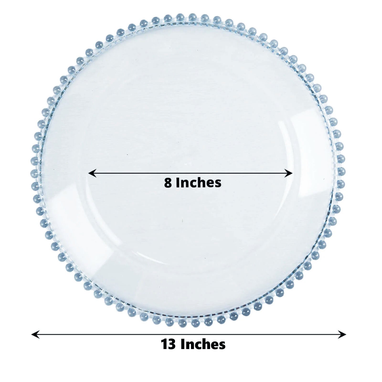 6-Pack Acrylic Round Charger Plates 13" in Transparent Dusty Blue with Beaded Rim, Decorative Dinner Party Serving Plates