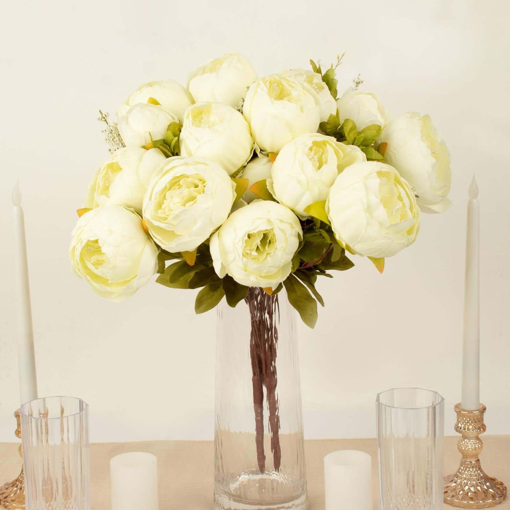 2 Pack 19" Ivory Artificial Peony Flower Wedding Bouquets, Faux Silk Flower Arrangements