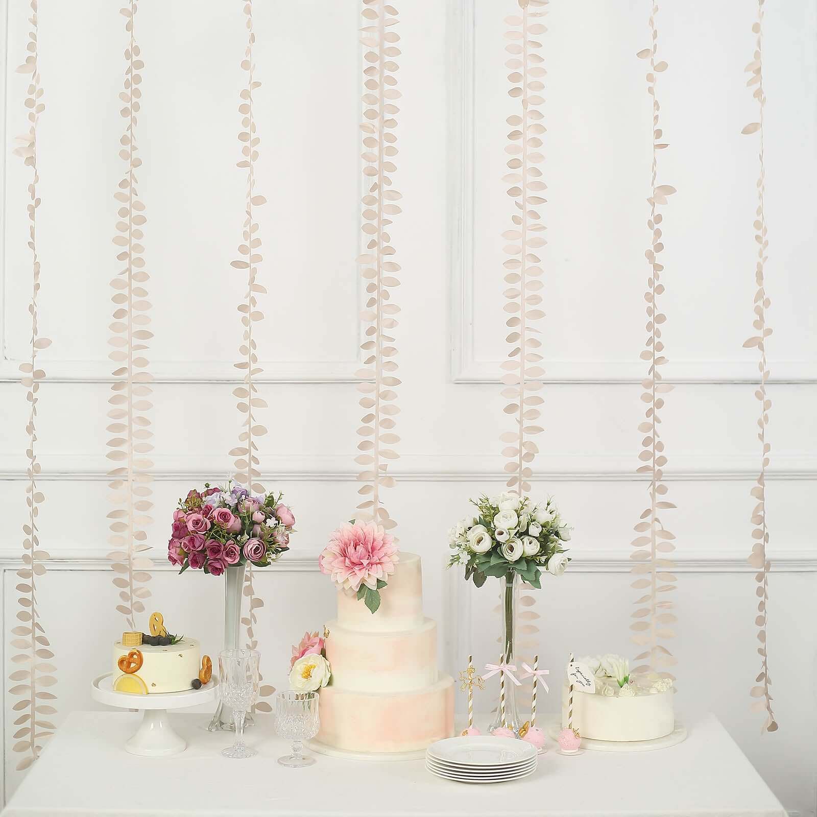 Taffeta Ribbon Sash with 4" Leaf Petal Design Beige 50ft - Sophisticated Artificial Fabric Garland