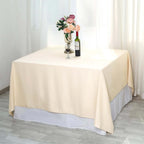 Polyester 90"x90" Table Overlay Square Tablecloth Beige - Wrinkle-Resistant & Durable Table Cover