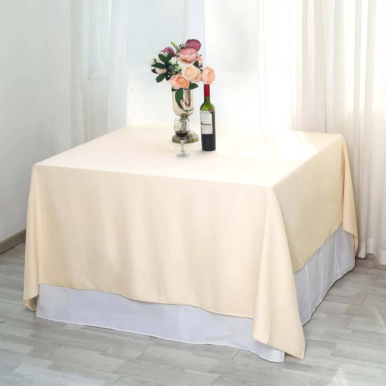 Polyester 90"x90" Table Overlay Square Tablecloth Beige - Wrinkle-Resistant & Durable Table Cover