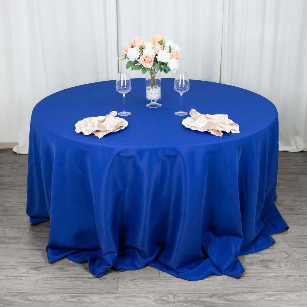 Premium Polyester 132" Round Tablecloth Royal Blue - Seamless 220GSM Wrinkle-Resistant Table Cover