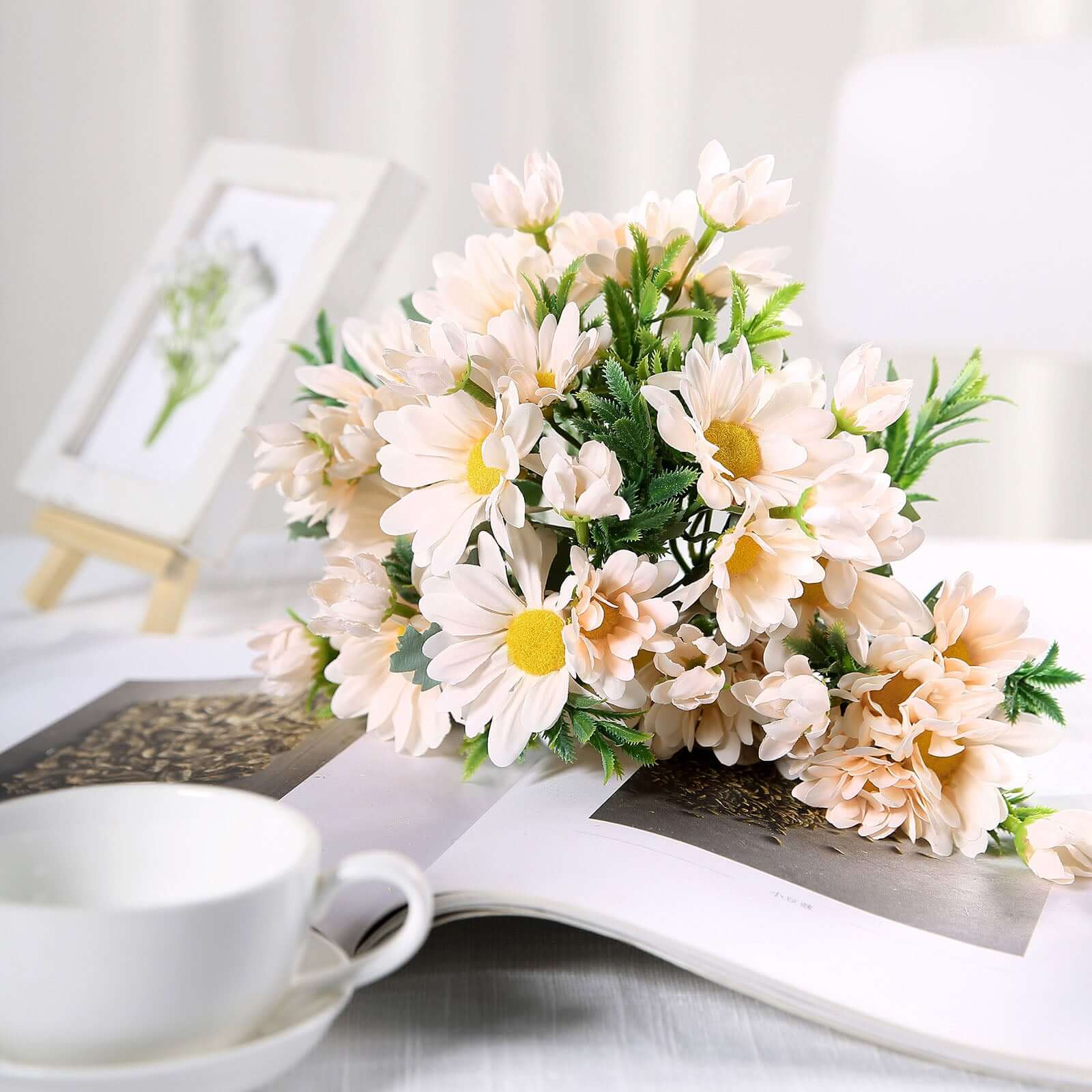 4 Bushes 11" Blush Artificial Silk Daisy Flower Bouquet Branches