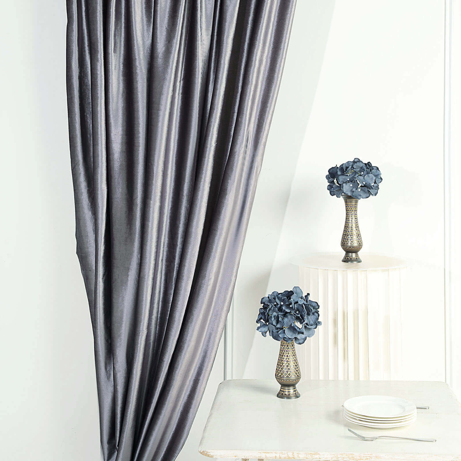 Charcoal Gray Crushed Velvet Backdrop Curtain â€“ 8ft x 8ft Event Drape with Rod Pocket, Privacy Panel for Photo Booths & Events