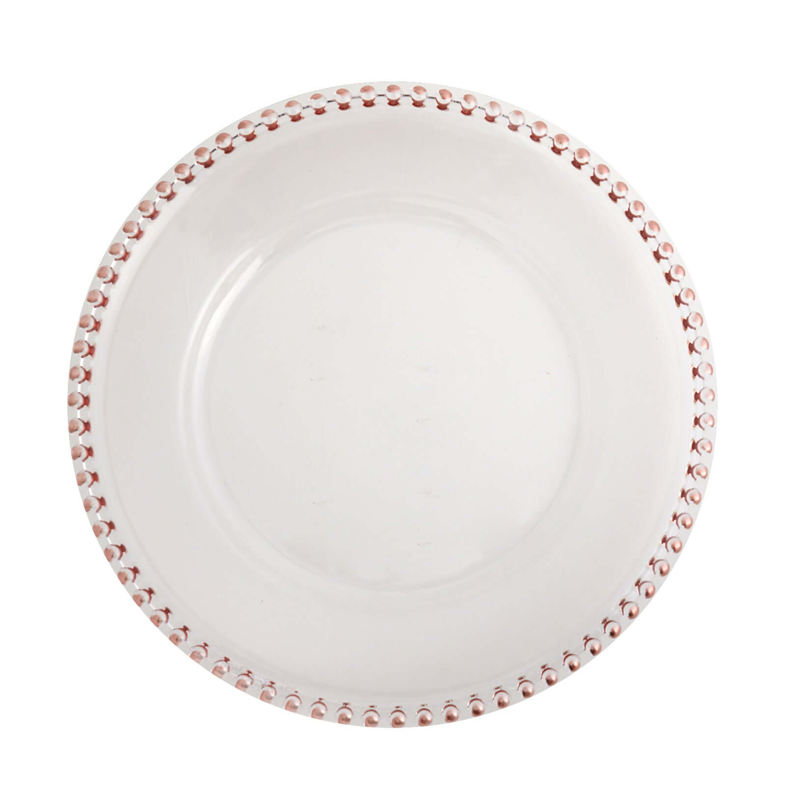 6-Pack Acrylic Round Charger Plates 13" in Clear with Rose Gold Beaded Rim, Decorative Dinner Party Serving Plates