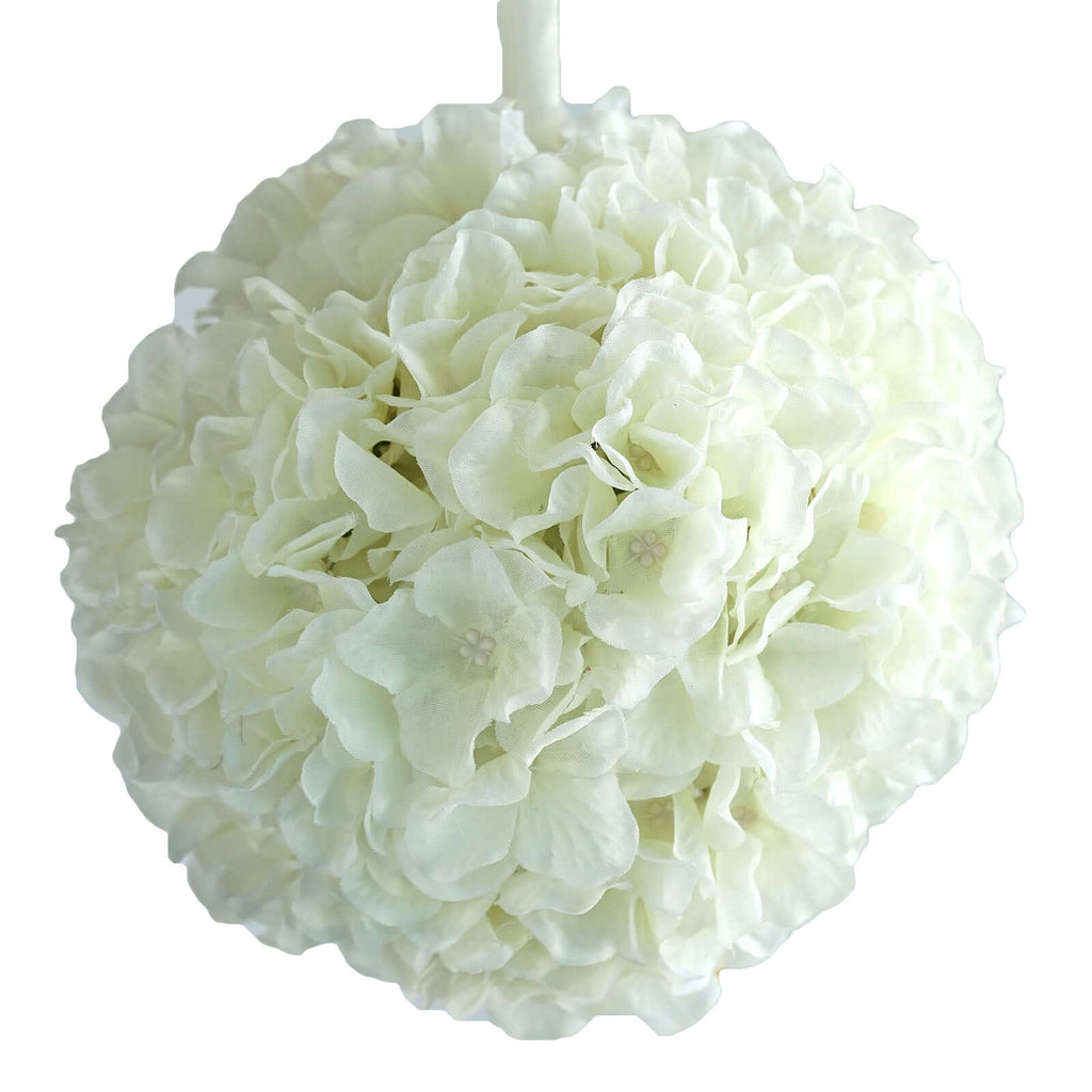 4 Pack 7" Cream Artificial Silk Hydrangea Kissing Flower Balls