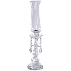Crystal Glass Hurricane Candle Taper Candlestick Holder, Decorative Piece With Chandelier Chains 20"