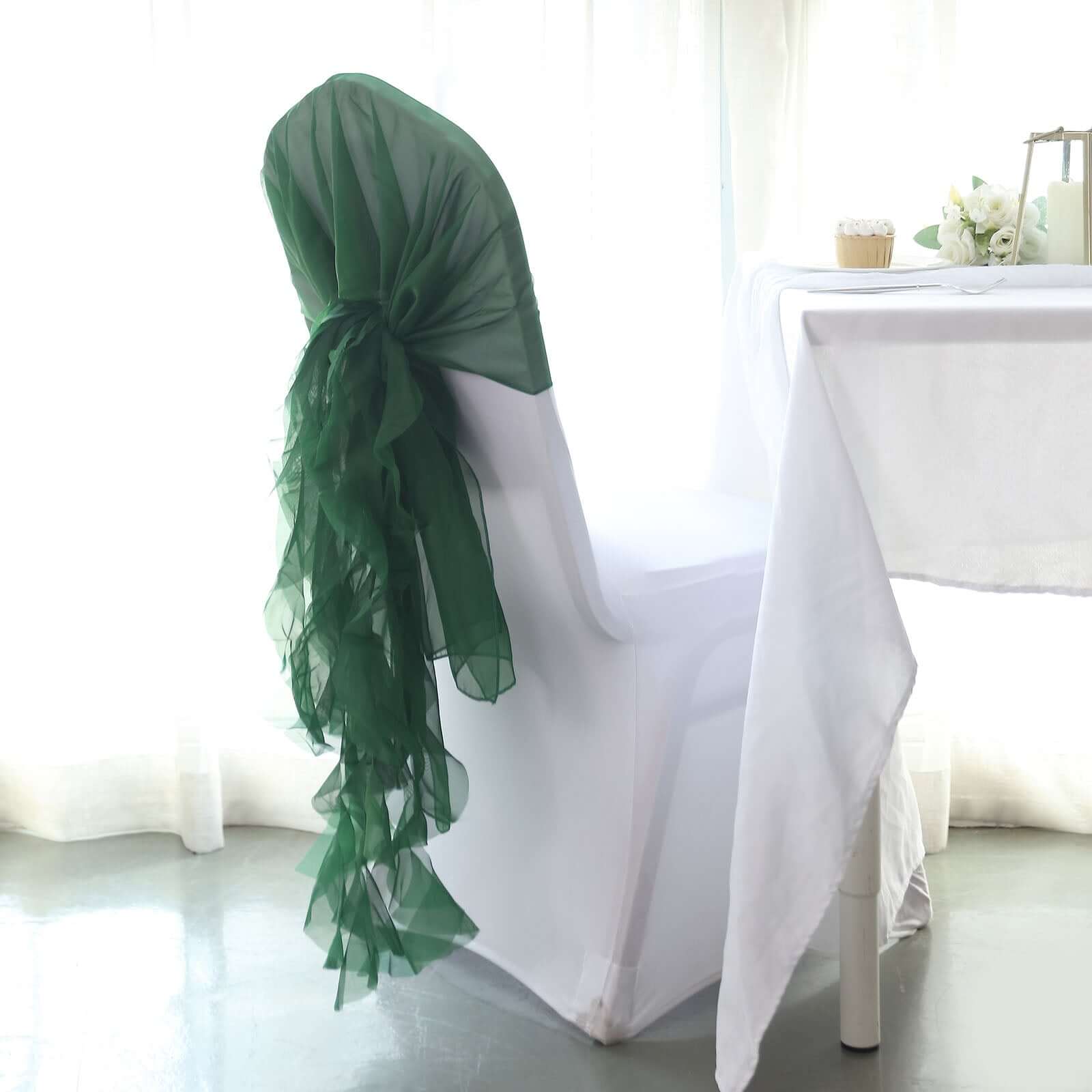 Chiffon Chair Sash with Curly Design Hunter Emerald Green - Stylish Chair Decorations
