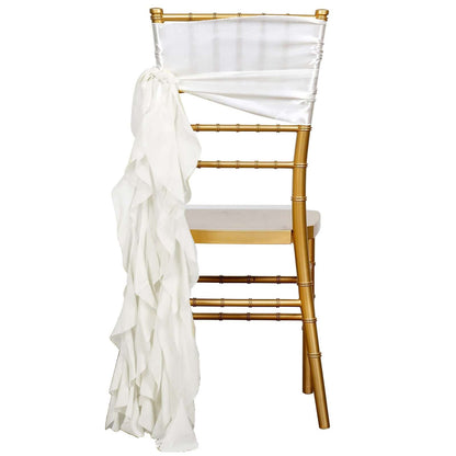 Chiffon Chair Sash with Curly Design Ivory - Stylish Chair Decorations