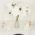 2 Bushes 17" White Premium Silk Jumbo Rose Flower Bouquet, High Quality Artificial Wedding Floral Arrangements