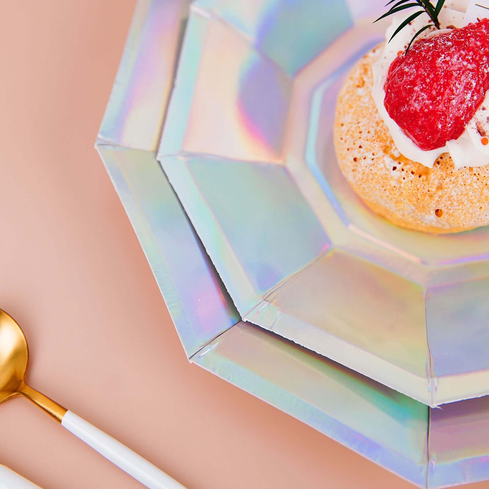 25-Pack Paper 9" Decagon Dinner Plates in Iridescent - Disposable Geometric Party Plates for Disco & Space Themed Events