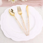 24-Pack Plastic Cutlery Set Metallic Gold with Gold Glitter - Stylish Disposable Silverware Pack 8"